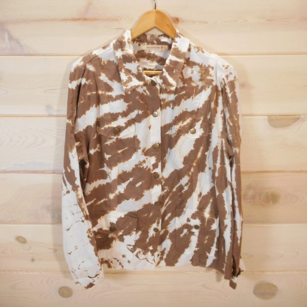 XCVI Wearables Womens Plus Size 1X Button Up Jacket Tie-Dye Linen Cotton